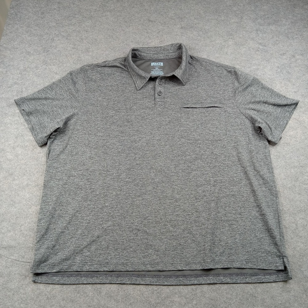 Duluth Trading Co Polo Shirt Mens 2XL Gray Solid Relaxed Fit Casual Work Top